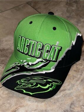 Vintage Arctic Cat Arcticwear Green Black Graphic Embroidered Strapback Hat Cap